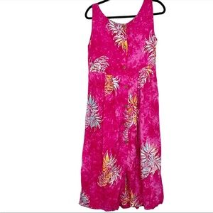April Cornell size Medium Hot Pink Floral Tropical Spring Summer Midi Dress